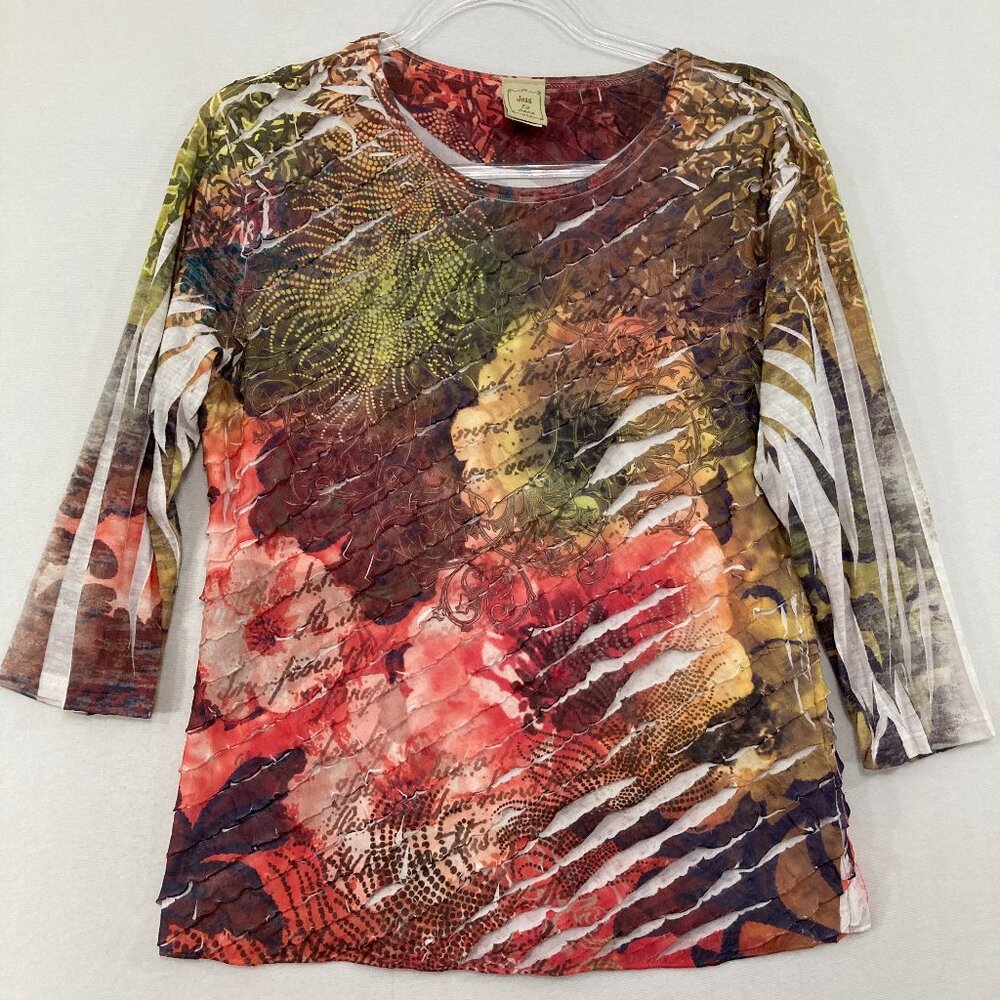 Vintage Jess & Jane Top size Small Artsy Layered Texture Floral Abstract Boho